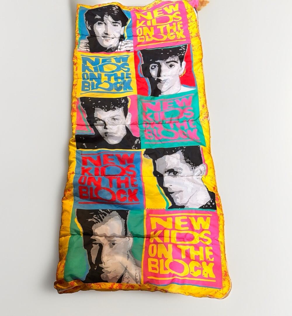 Vintage New Kids On The Block Sleeping Bag Yellow Boy Band 80s 90s Zipper Works
